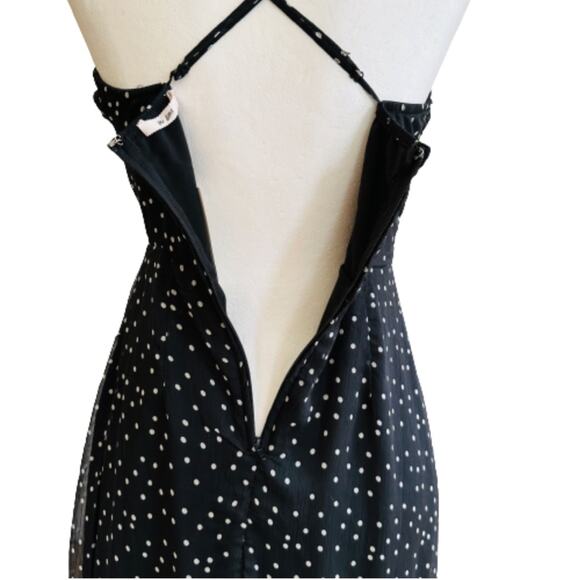 Miami Dress Black White Polka Dot Spaghetti Straps Ruffled Tiered Midi Small NEW - Picture 9 of 13